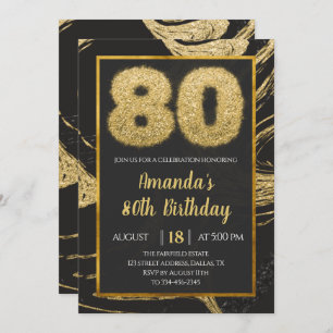 Gold Marble 80th Birthday Invitation