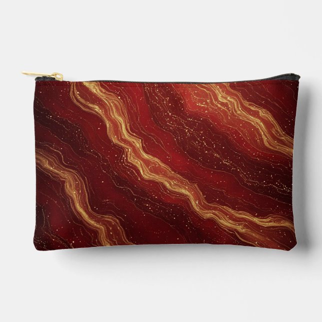 Gold Marble Abstract Background With Red Swirls Accessory Pouch (Front)