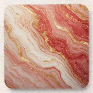 Gold Marble Abstract Background With Red Swirls Coaster