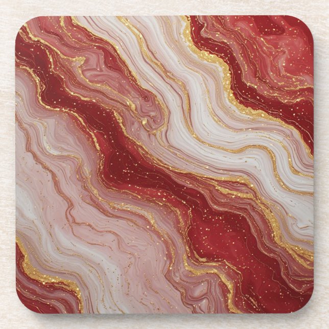 Gold Marble Abstract Background With Red Swirls Coaster (Front)