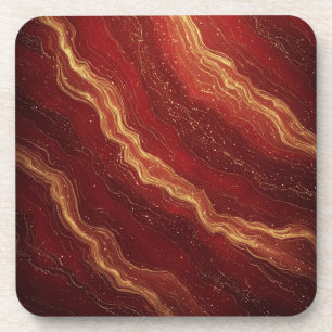 Gold Marble Abstract Background With Red Swirls Coaster