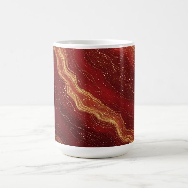 Gold Marble Abstract Background With Red Swirls Coffee Mug (Center)