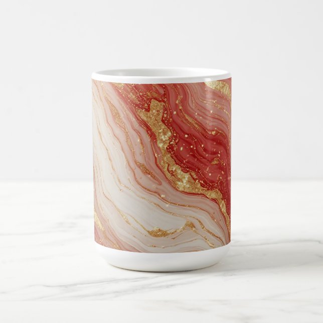 Gold Marble Abstract Background With Red Swirls Coffee Mug (Center)