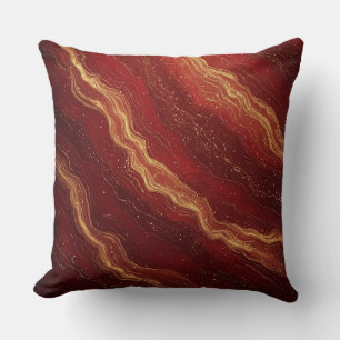 Gold Marble Abstract Background With Red Swirls Cushion
