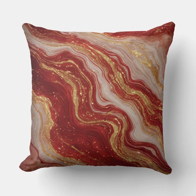 Gold Marble Abstract Background With Red Swirls Cushion (Front)