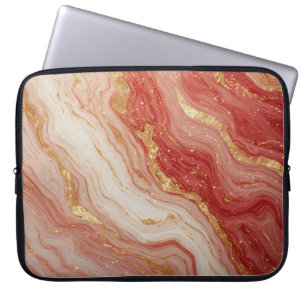 Gold Marble Abstract Background With Red Swirls Laptop Sleeve