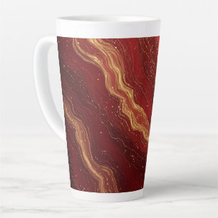 Gold Marble Abstract Background With Red Swirls Latte Mug