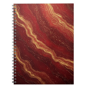 Gold Marble Abstract Background With Red Swirls Notebook