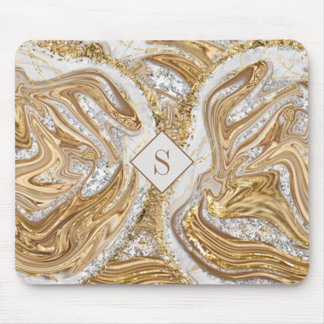 Gold Marble Abstract Monogram Mouse Mat (Front)