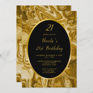 Gold Marble Agate 21st Birthday Invitation