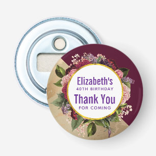 Gold Marble and Burgundy Florals Birthday Favour Bottle Opener