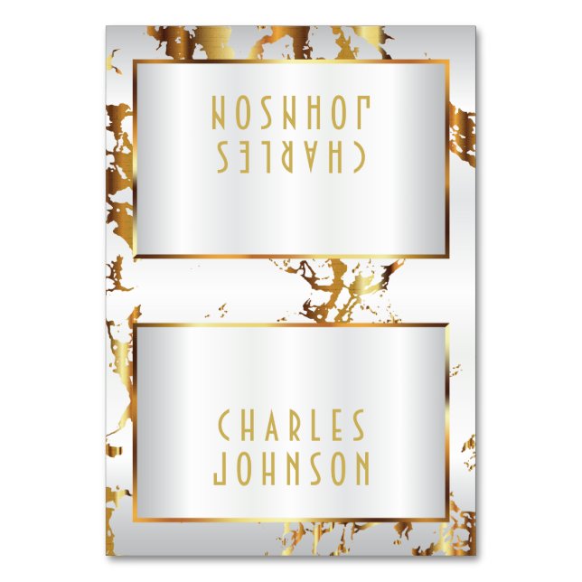 Gold Marble and White Satin - Place Cards (Front)