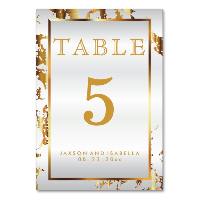 Gold Marble and White Satin - Table Card (Front)