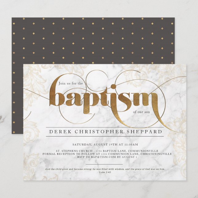 Gold Marble Baptism Invitation (Front/Back)