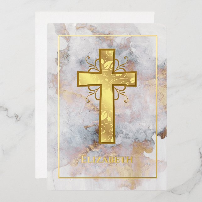 Gold Marble Baptism or Christening Filigree (Front/Back)