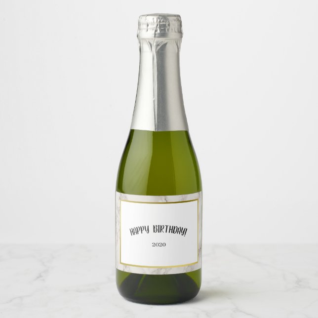 Gold & Marble BIrthday Day Mini Wine Set Sparkling Wine Label (Front)