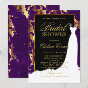 Gold Marble, Black and Purple Bridal Invitation