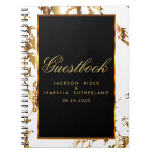 Gold Marble, Black and White - Guestbook Notebook