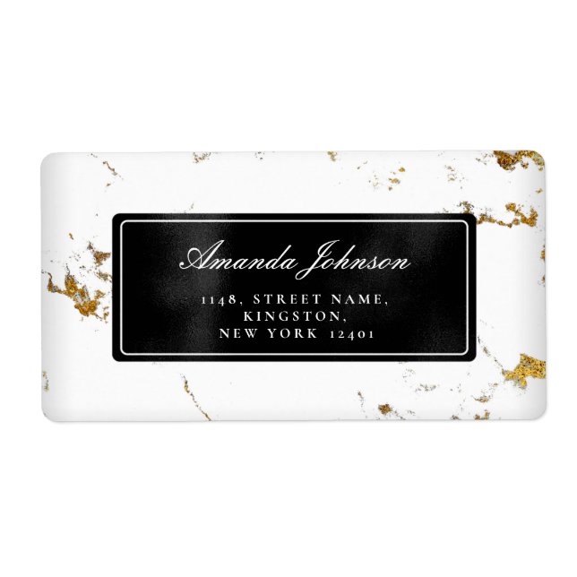 Gold Marble Black Return Address Labels RSVP (Front)