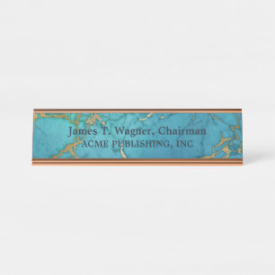 Gold Marble Blue Faux Stone Desk Name Plate