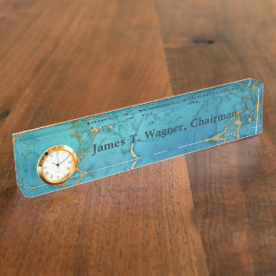 Gold Marble Blue Faux Stone Nameplate