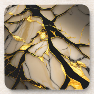 Gold Marble Ceramic with Black Crystalline Veins Coaster