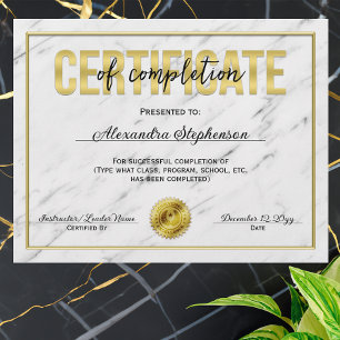 Gold Marble Certificate of Completion Course Award