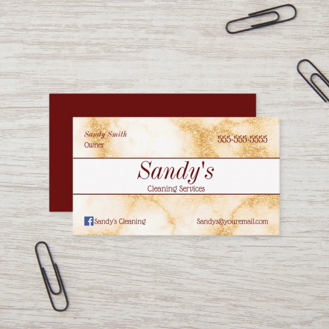 Gold Marble Cleaning Services Business Card (Front/Back In Situ)