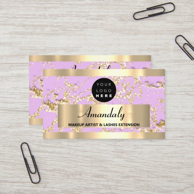 Gold  Marble Consulting Glitter Pink Pastel  Business Card (Front/Back In Situ)