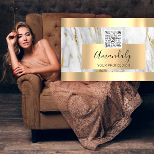 Gold Marble Custom Logo Qr Code 6 Punches 50% OFF Business Card