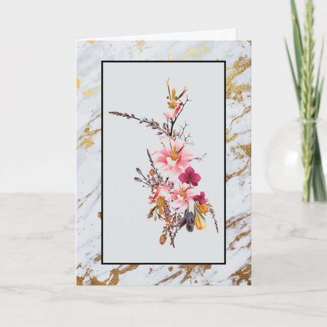 Gold Marble Flower Bouquet Grandmother Mothers Day Holiday Card (Front)