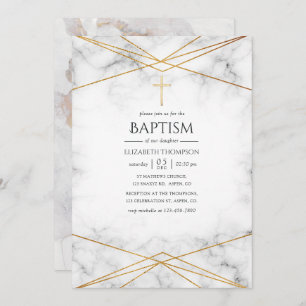 Gold Marble Geometric Baptism Invitation
