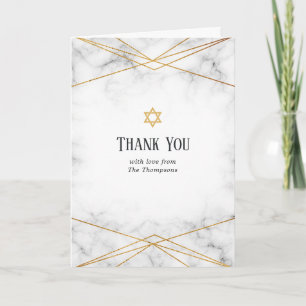 Gold Marble Geometric Bat Mitzvah Thank You Card