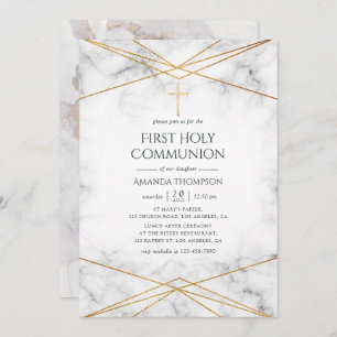 Gold Marble Geometric First Holy Communion Invitation