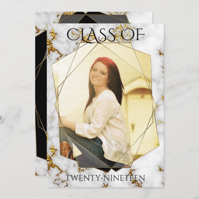 Gold Marble Geometric Gold PHOTO Frame Graduation Invitation (Front/Back)