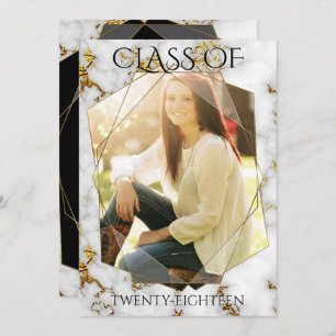 Gold Marble Geometric Gold PHOTO Frame Graduation Invitation