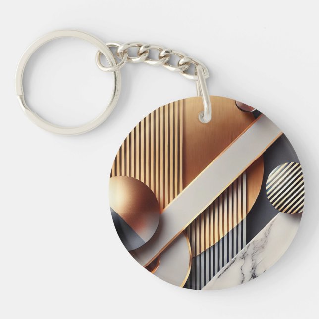 Gold & Marble Geometric Keychain (Front)
