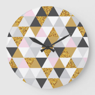 Gold marble, geometric seamless texture large clock