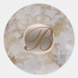 Gold Marble Glam Modern Chic Monogram Initial Classic Round Sticker