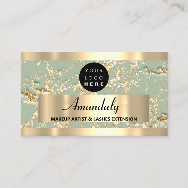  Gold Marble Glitter Rose Beauty Studio SPA Mint  Business Card (Front)