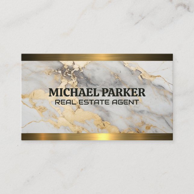 Gold Marble | Gold Metallic Trim Business Card (Front)