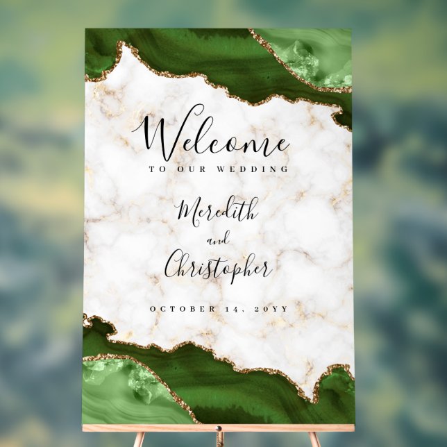 Gold Marble Green Agate Wedding Welcome Acrylic Sign (Neutral)