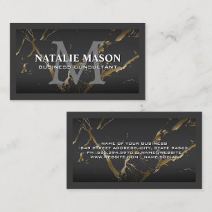 Gold Marble Grey Monogram Business Card
