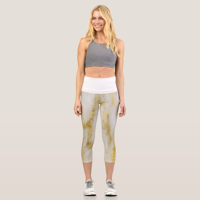 Gold marble  High Waisted Capris (Front)