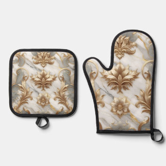 Gold & Marble Kitchen Mitts Oven Mitt & Pot Holder Set