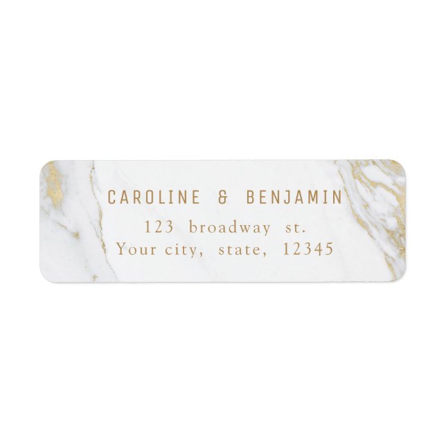 Gold marble luxury modern wedding return address (Front)