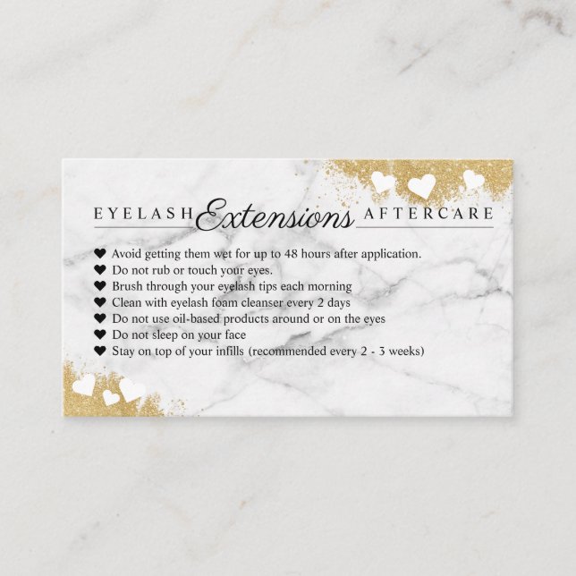 Gold Marble Mascara Eye Lashes Aftercare Tips Referral Card (Front)