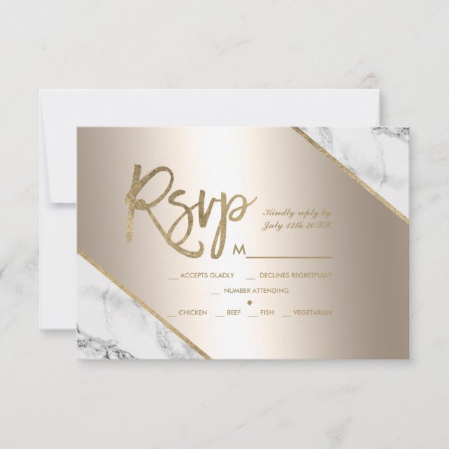 gold marble metallic foil glitter rsvp wedding (Front)