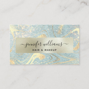Gold Marble Modern Elegant Blue Makeup Artist Chic Business Card