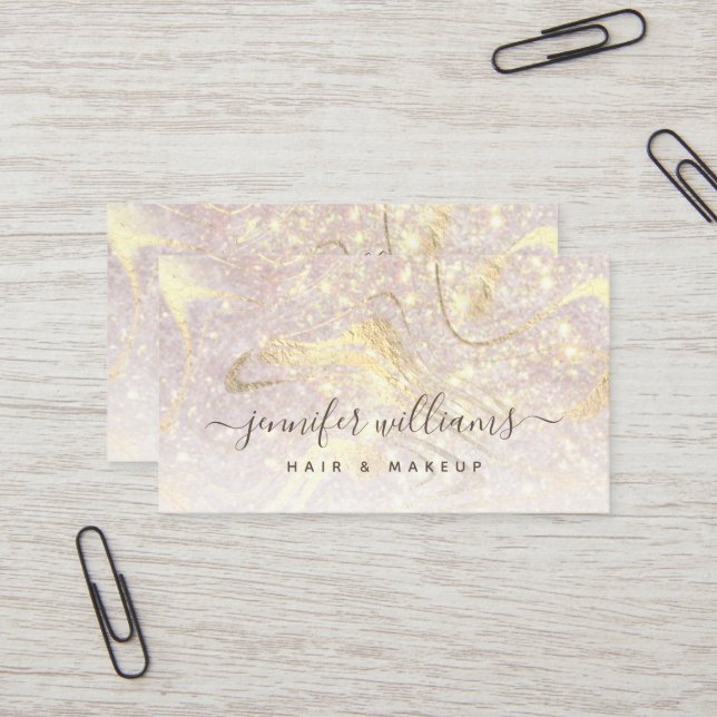 Gold Marble Modern Elegant Rose Gold Makeup Artist Business Card (Front/Back In Situ)